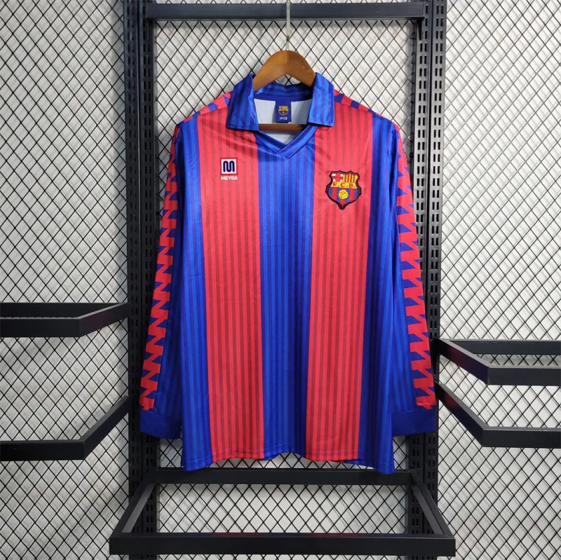 Barcelona Retro Jersey Home Long Sleeve Soccer Shirt 1991-92 - sinoshirt