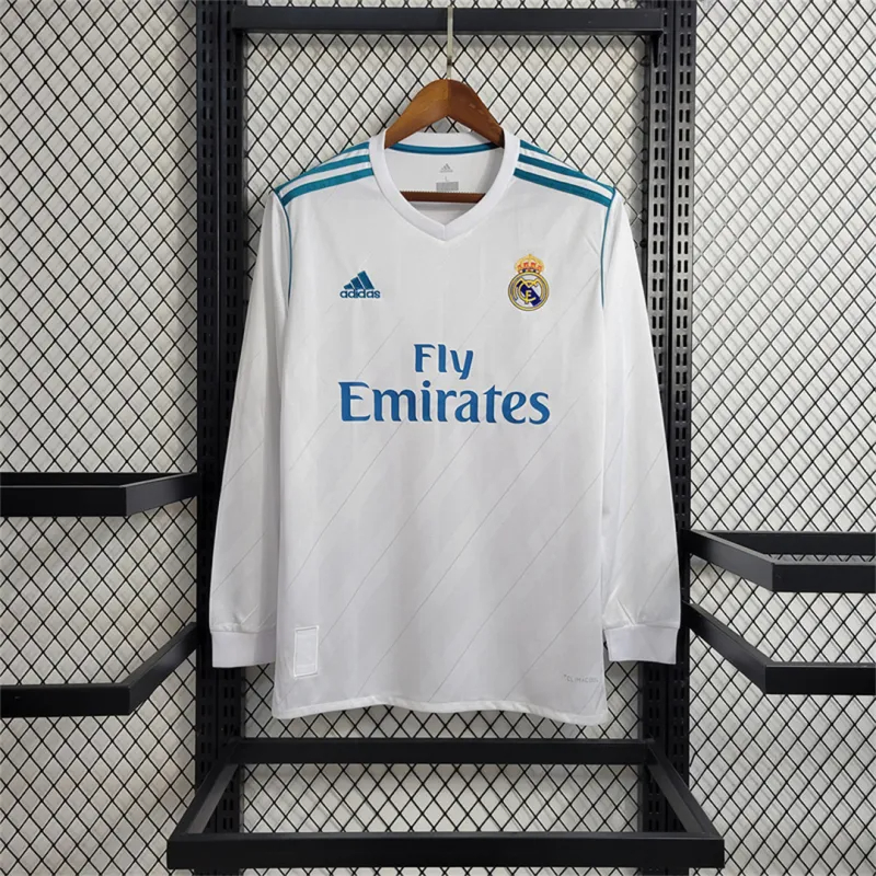 Real Madrid Retro Jersey Home Long Sleeve Custom Soccer Shirt 2017/18 - sinoshirt
