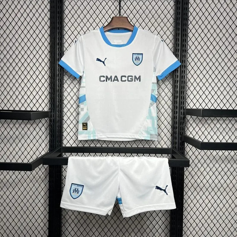 Marseille Soccer Jersey Home Kids Kit Jerseys+Shorts 2024/25 - sinoshirt