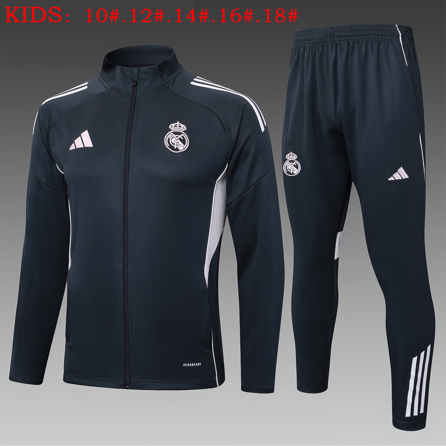 Kids Real Madrid Training Kit (Jacket+Pants) Deep Grey 2025/26 - sinoshirt