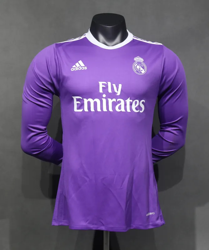 Real Madrid Authentic Retro Jersey Away Long Sleeve Soccer Shirt 2016/17 - sinoshirt