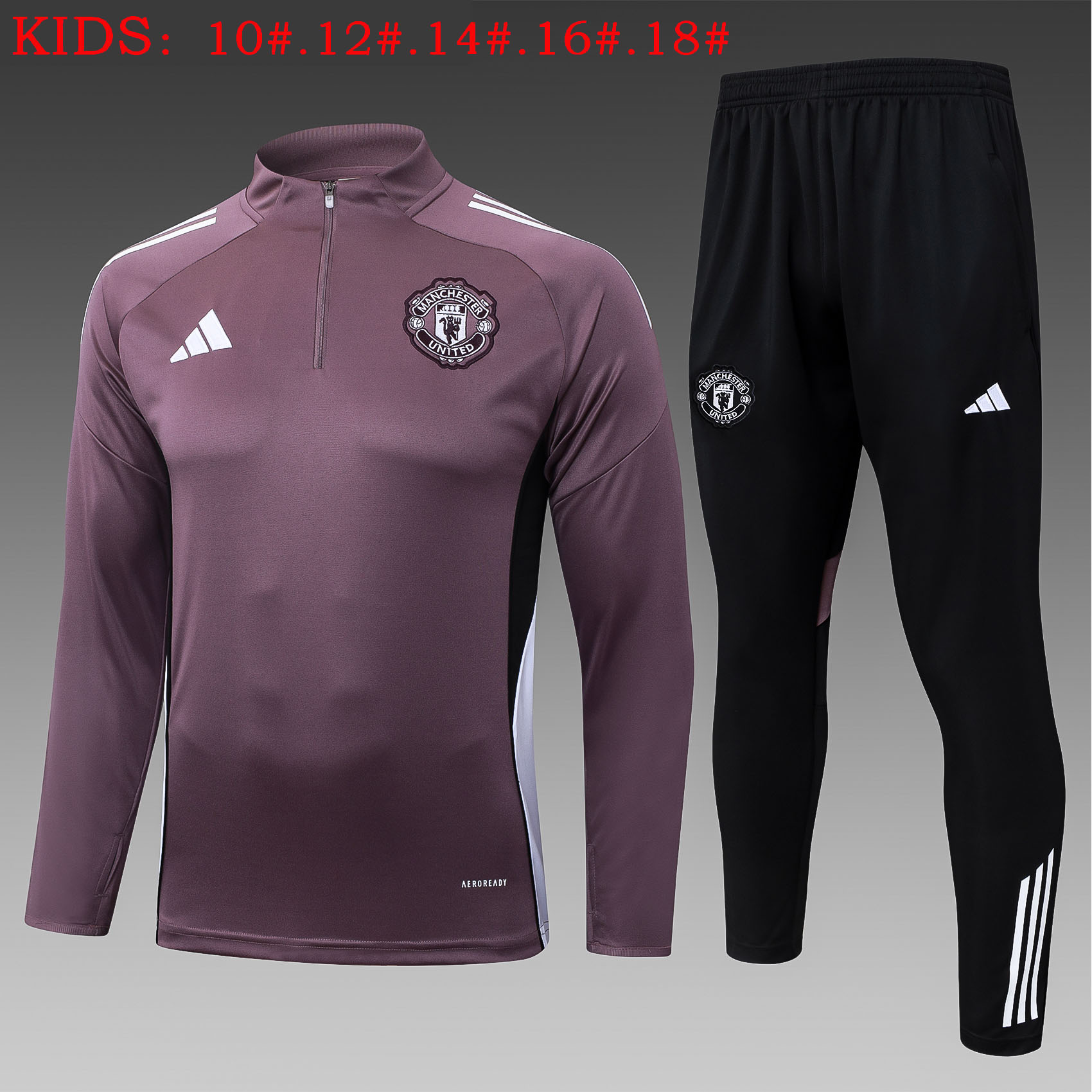 Kids Manchester United Training Kit (Sweatshirt+Pants) Grayish Purple 2025/26 - sinoshirt