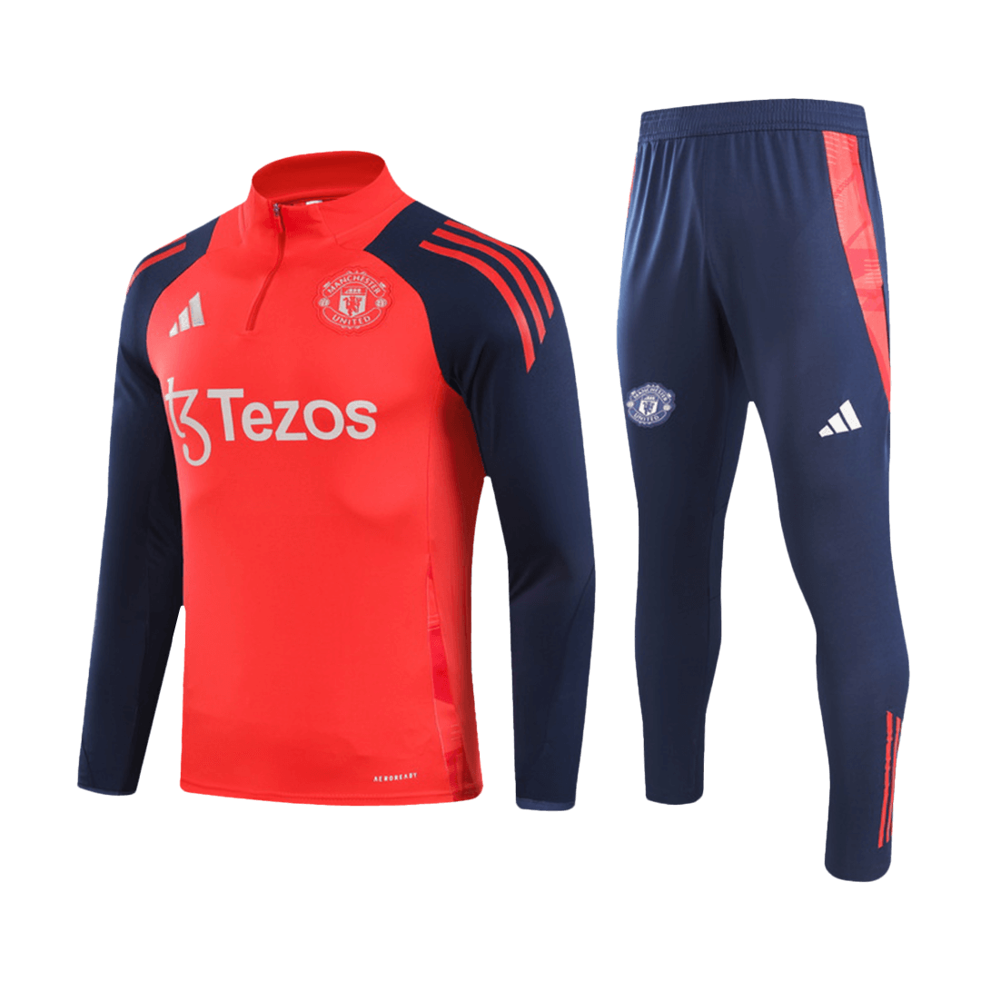 Kids Manchester United 1/2 Zipper Sweat Kit (Top+Pants) Red 2024/25 - sinoshirt