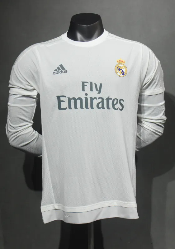 Real Madrid Authentic Retro Jersey Home Long Sleeve Soccer Shirt 2015/16 - sinoshirt