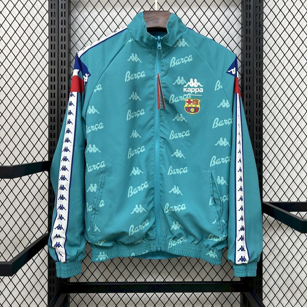 Barcelona Retro Reversible Double-Sides Windbreaker Jacket Green&Blue 2025/26 - sinoshirt
