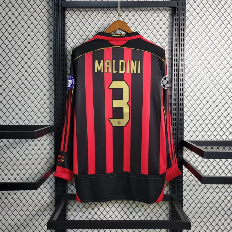 Maldini #3 AC Milan Retro Soccer Jersey Home Long Sleeve Shirt 2006/07 - sinoshirt