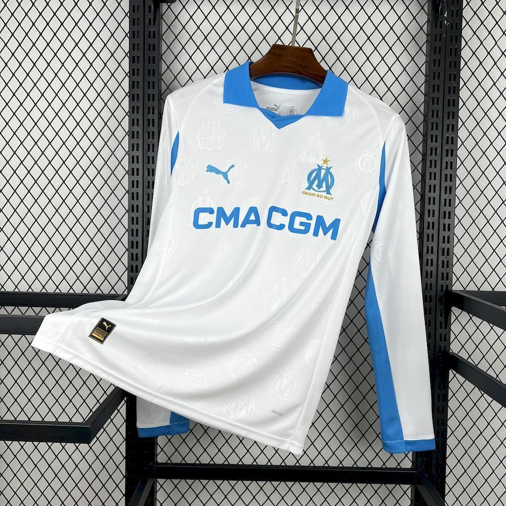Marseille Soccer Jersey Home Long Sleeve Custom Shirt 2025/26 - sinoshirt
