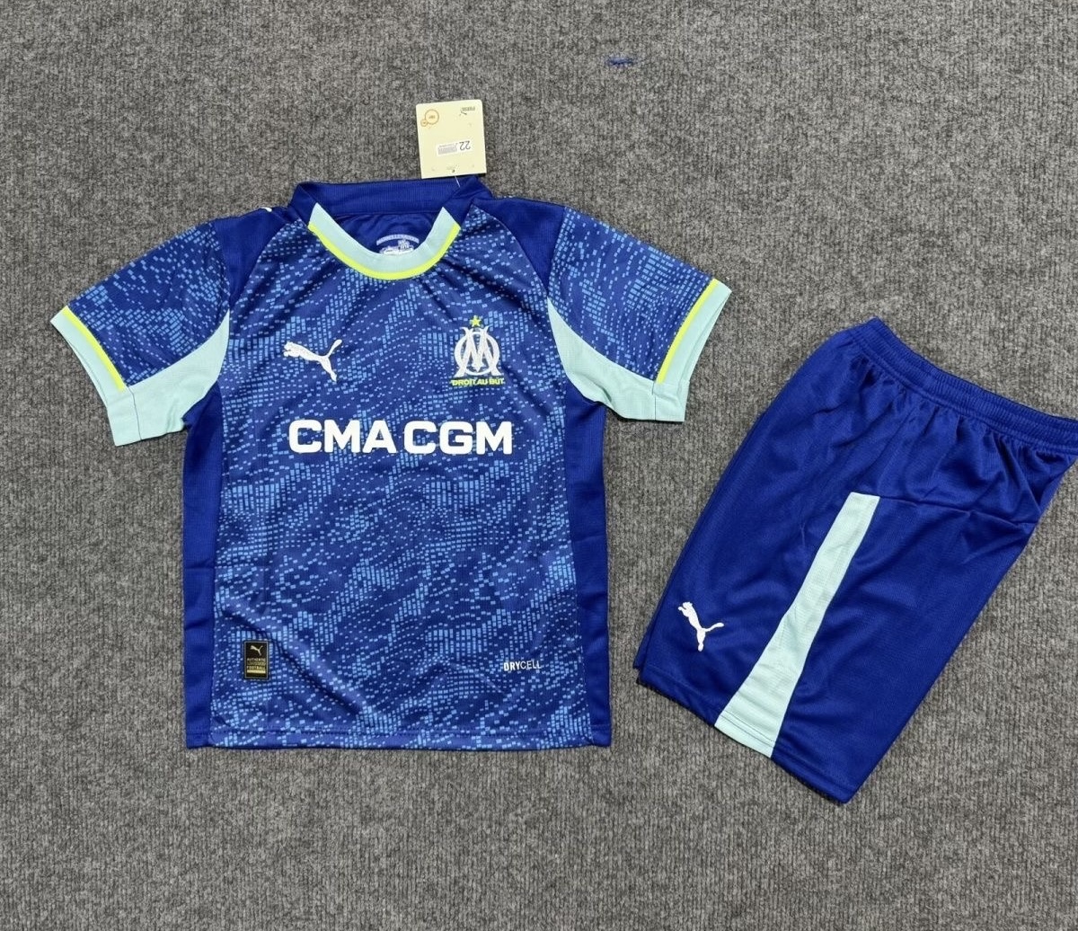 Marseille Soccer Jersey Third Away Kids Kit Jerseys+Shorts 2025/26 - sinoshirt